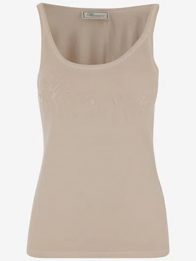 Blumarine Cast-effect Logo Cotton Tank Top In Neutral