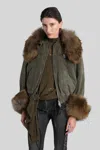 Blumarine Green Jacket With Removable Fur Details In Cotton Woman In Green