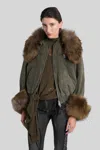 Blumarine Green Jacket With Removable Fur Details In Cotton Woman In Green