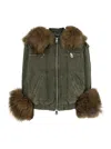 Blumarine Green Jacket With Removable Fur Details In Cotton Woman In Green