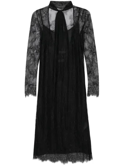Blumarine Chantilly-lace Maxi Dress In Black