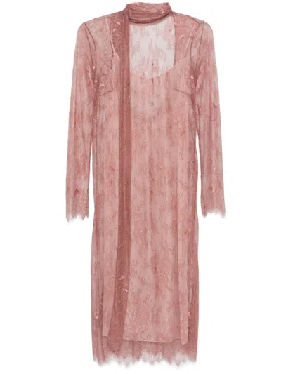 Blumarine Chantilly-lace Scarf Midi Dress In Pink