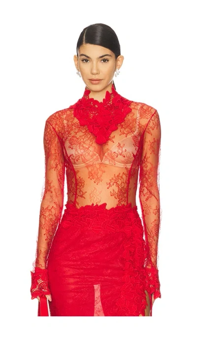Blumarine Chantilly Lace Top In Red