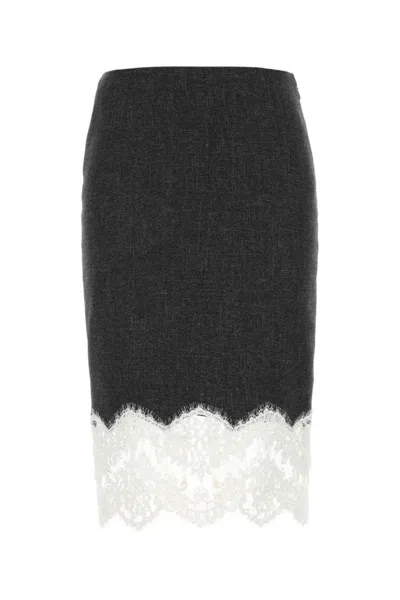 BLUMARINE CHARCOAL STRETCH VISCOSE BLEND SKIRT
