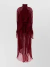 Blumarine Chiffon Dress With High Neckline And Ruffles In Red
