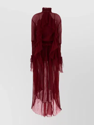 Blumarine Chiffon Dress With High Neckline And Ruffles In Red