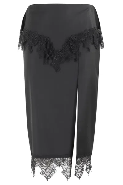BLUMARINE BLUMARINE CHIFFON MIDI SKIRT WITH SCALLOPED LACE APPLIQUÉ