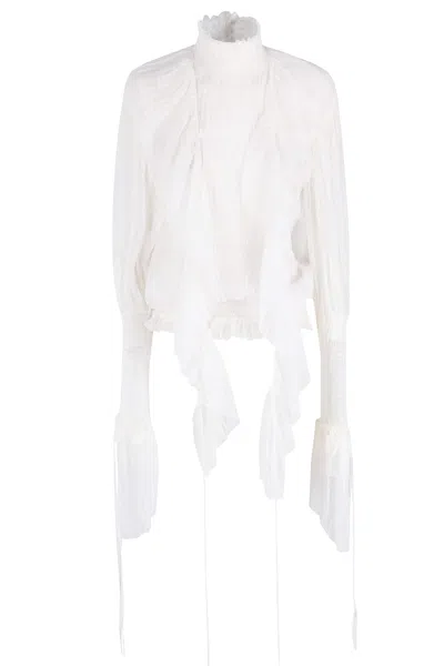 Blumarine Chiffon Plisse Top In White