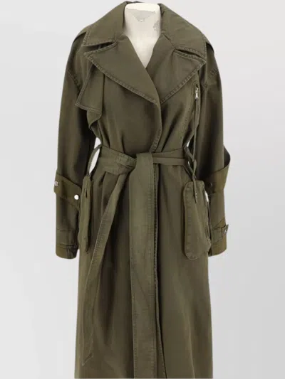 Blumarine Panelled Belted Cotton Trench Coat In Green