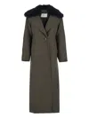 Blumarine Green Coat With Classic Lapels And Removable Collar In Green