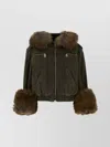 Blumarine Green Jacket With Removable Fur Details In Cotton Woman In Green