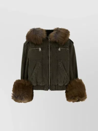 BLUMARINE COTTON BOMBER JACKET WITH HOOD AND TRIM