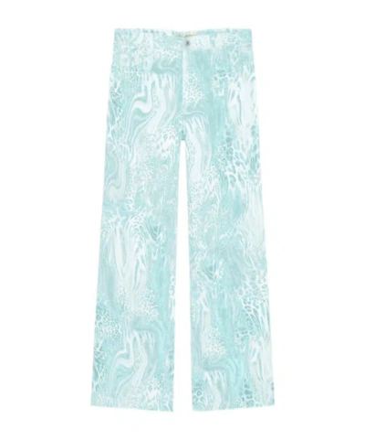 Blumarine Cotton Bull Jeans With Liquid Leopard Print In Blue
