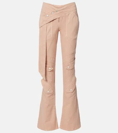 Blumarine Cotton Canvas Flared Pants In Neutral