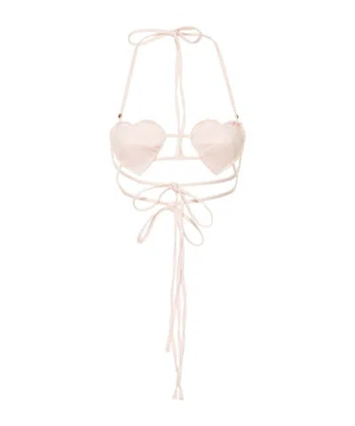 Blumarine Cotton Denim Heart Bra Top In Pink