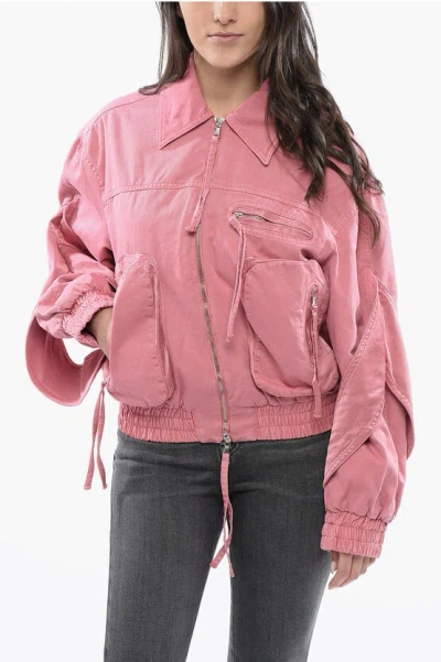 Blumarine Cotton Utility Jacket With Bishop Sleeves In Pink