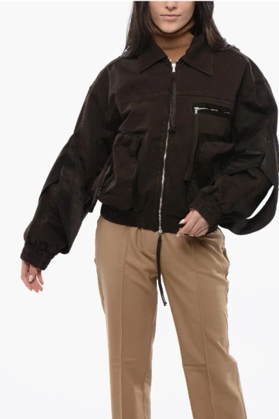 Blumarine Cotton Utility Jacket With Bishop Sleeves In Black