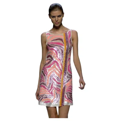 Pre-owned Blumarine Couture Runway Sequin Zebra-pattern Mini Dress - Spring/summer 2008 In Brown