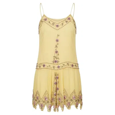 Pre-owned Blumarine Couture Spring 2004 Runway Butter Yellow Beaded Silk Dress & Slip