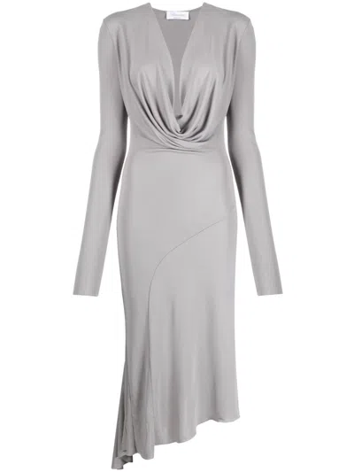 Blumarine Cowl-neck Asymmetric Midi Dress In Grey