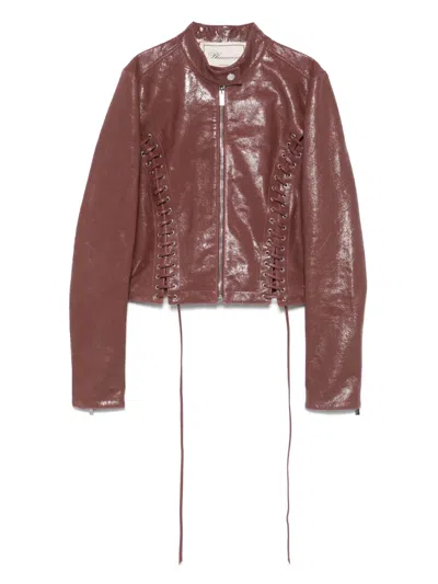 Blumarine Cracked-effect Leather Jacket In Red