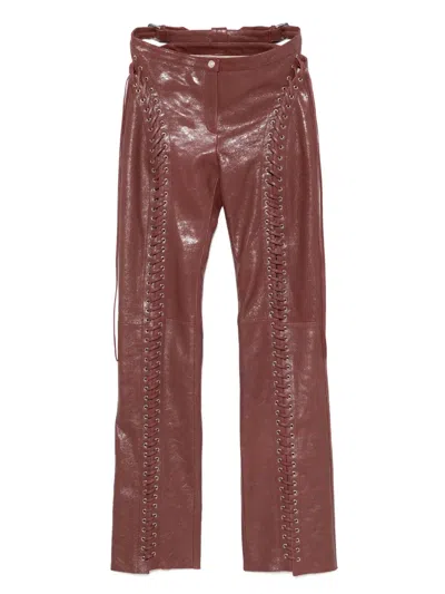 Blumarine Cracked-effect Leather Trousers In Red