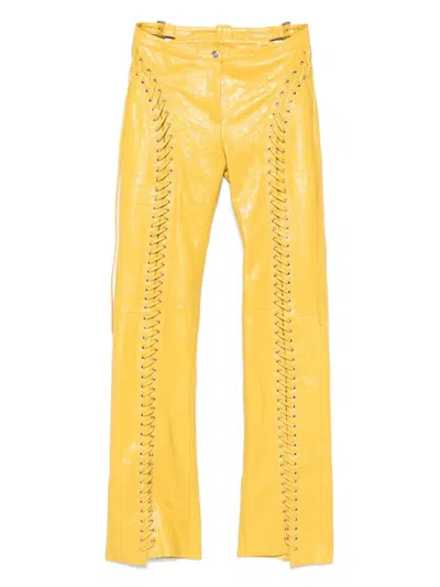 Blumarine Cracked-effect Leather Trousers In Yellow