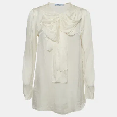 Pre-owned Blumarine Cream Silk Draped Bow Neck Top M In White