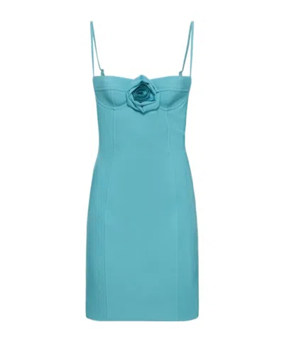 Blumarine Crepe Flower Detail Mini Dress In Blue