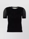 Blumarine Crew Neck Knitwear With Sheer Ribbed Short Sleeves