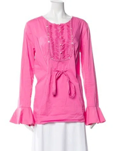 Pre-owned Blumarine Crew Neck Long Sleeve Blouse In Pink