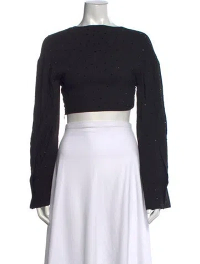Pre-owned Blumarine Crew Neck Long Sleeve Crop Top In Black