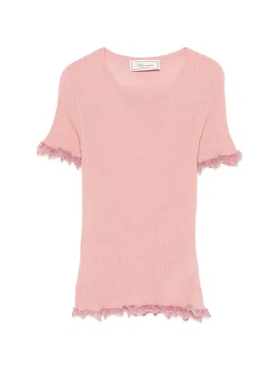 Blumarine Crew-neck Ruffled T-shirt In Pink
