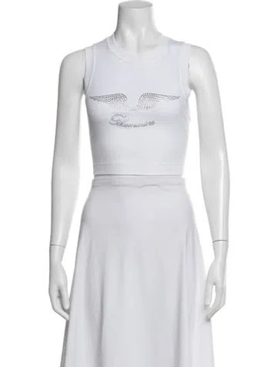 Pre-owned Blumarine Crew Neck Sleeveless Crop Top In White