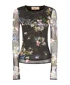Blumarine Long Sleeve Floral Sheer Top In Black