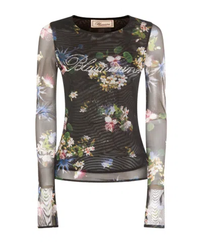 BLUMARINE FLORAL-PRINT MESH TOP