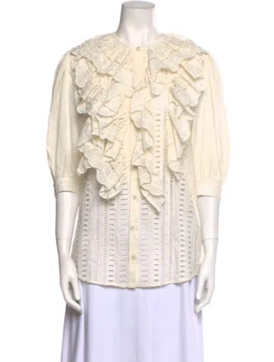 Pre-owned Blumarine Crew Neck Three-quarter Sleeve Blouse In Neutral