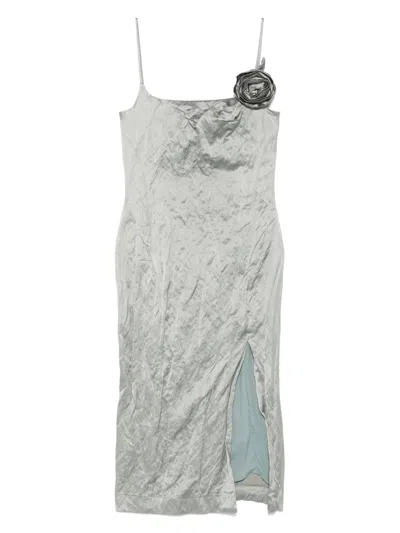 Blumarine Crinkled Satin Midi Dress In Gray