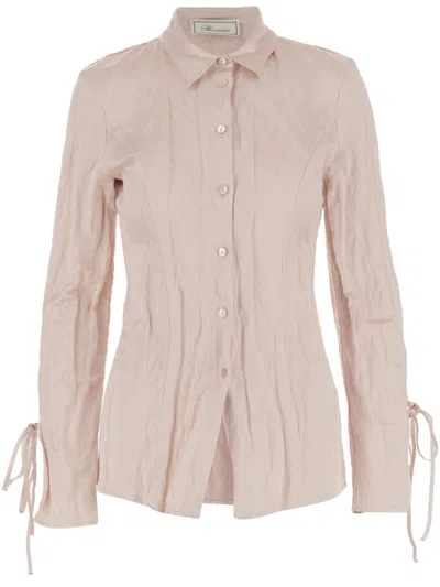 Blumarine Crinkled Satin Shirt In Neutral