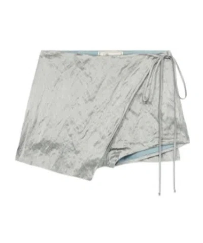Blumarine Crinkled Satin Shorts In Grey
