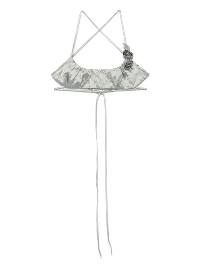 Blumarine Crinkled Satin Top In Gray