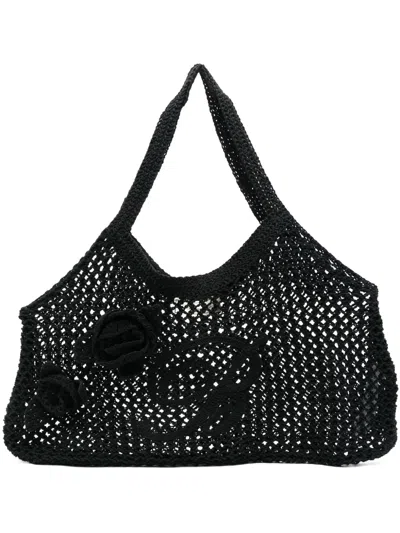 Blumarine Crochet-knit Tote Bag In Black