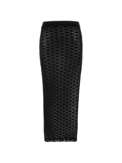 Blumarine Crochet-knit Fitted Midi Skirt In Black