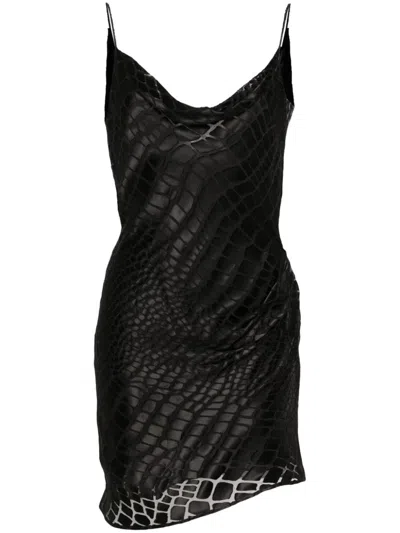 Blumarine Crocodile-effect Devoré Mini Dress In Schwarz