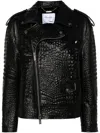 Blumarine Black Crocodile-effect Leather Jacket In Black