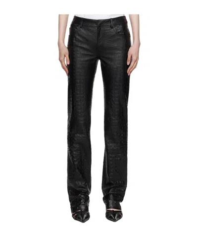 Blumarine Crocodile-effect Leather Trousers In Black