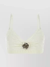 BLUMARINE CROP TOP WITH DELICATE STRAPS AND FLORAL ACCENTS