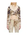 Blumarine Multicolor Print Cardigan In Nude