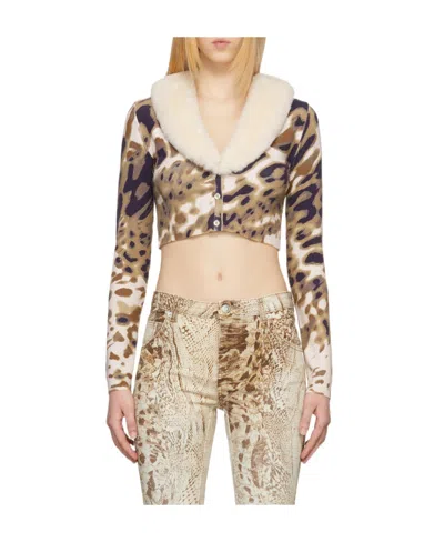 BLUMARINE CROPPED ANIMAL-PRINT CARDIGAN