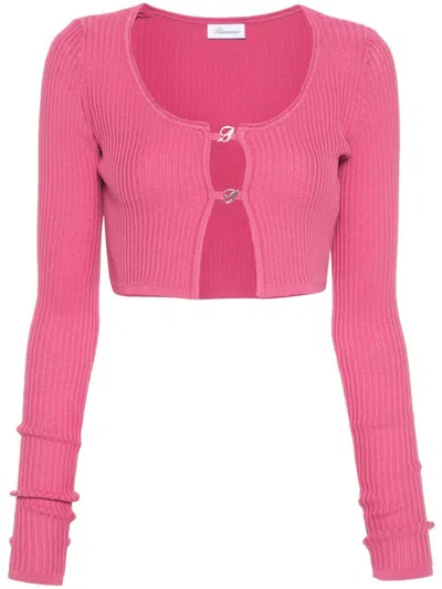 Blumarine Logo-plaque Cropped Cardigan In Pink & Purple